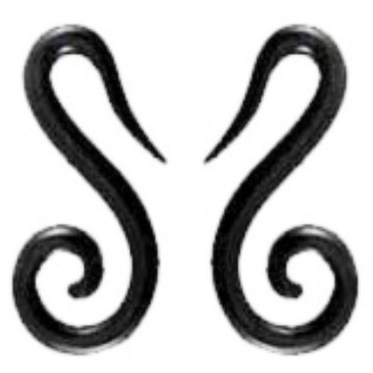 6g Tribal Body Jewelry | 6 Gauge Earrings :|: Water Buffalo Horn, french hook spiral, 6 gauge | Piercing Jewelry