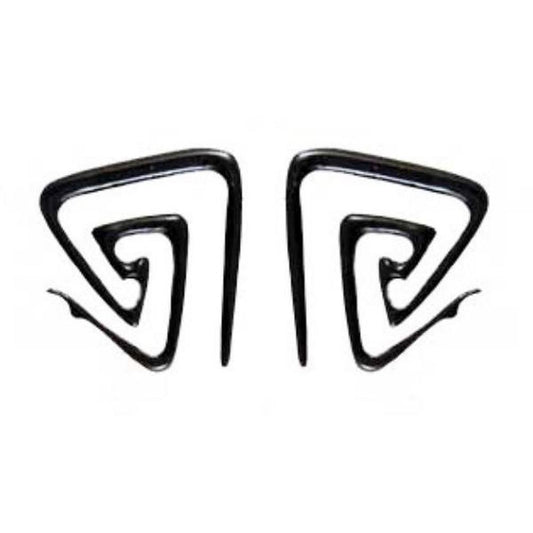 Black Earrings for stretched ears | Gauge Earrings :|: Double triangle spiral. Horn 6g Body Jewelry. Black.