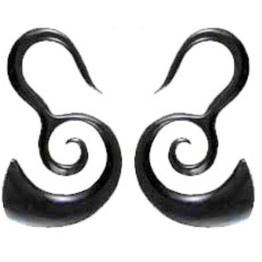 Borneo Earrings for stretched ears | Gauge Earrings :|: Borneo Spirals, black 6g gauge earrings.