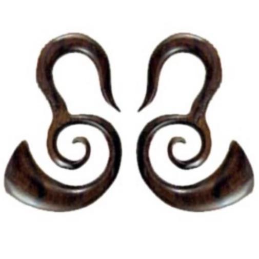 2g All Wood Earrings | Body Jewelry :|: Borneo Spirals. Rosewood 2g, Organic Body Jewelry. | Wood Body Jewelry