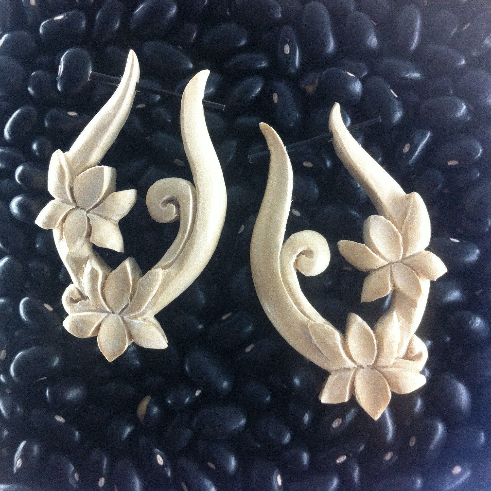 Natural Jewelry :|: Lotus Vine long hoop earrings. Metal-free earrings. Light weight. Wooden.