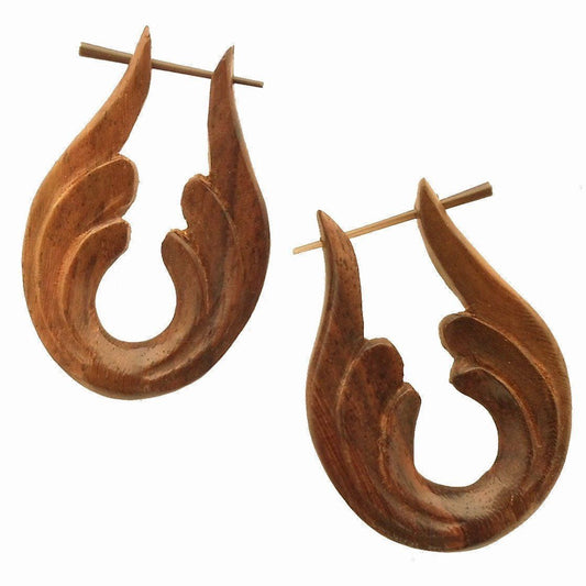 Hoop Tribal Earrings | Post Earrings :|: Sunrise. Wooden Earrings.