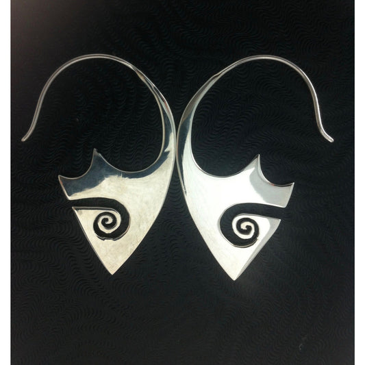 Sterling silver Tribal Silver Earrings | Tribal Earrings :|: Zuni. sterling silver with copper highlights earrings. | Tribal Silver Earrings