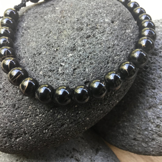 Glass Mala Bracelet | unisex bracelet, black.