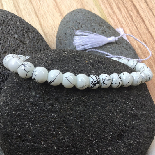 Glass Stackable Bracelet | white bead bracelet. Unisex.