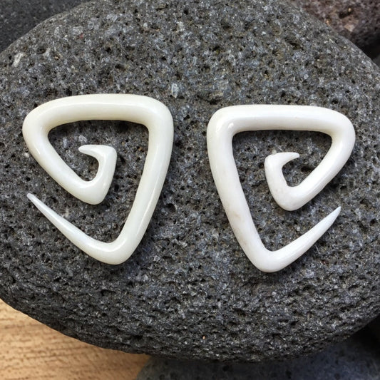 6g Earrings for stretched ears | Triangle Spiral. Bone 6g gauge earrings.