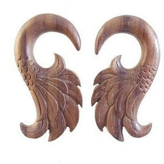 0g Earrings for Sensitive Ears and Hypoallerganic Earrings | Organic Body Jewelry :|: Wings. Rosewood 0 Gauge Earrings. Piercing Jewelry | 0 Gauge Earrings
