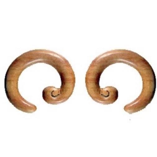 Hoop Wood Body Jewelry | 0 Gauge Earrings :|: Spiral Hoop. Sapote Wood 0g, Organic Body Jewelry. | Wood Body Jewelry