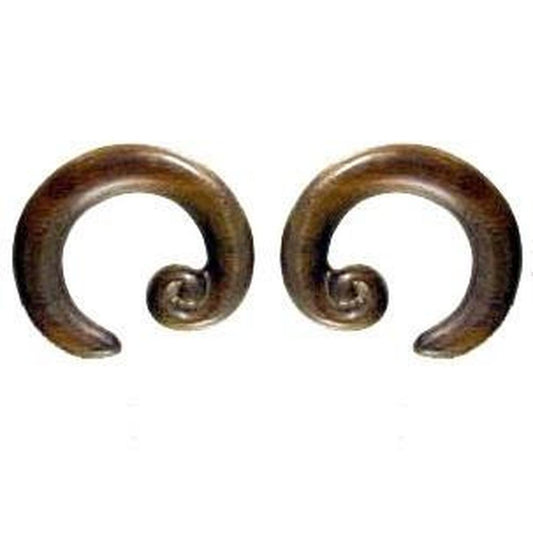 Gage All Wood Earrings | 0 Gauge Earrings :|: Spiral Hoop. Rosewood 0g, Organic Body Jewelry. | Wood Body Jewelry