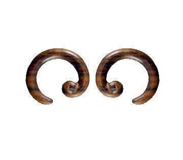 Boho Wood Body Jewelry | Body Jewelry :|: Spiral Hoop. Tropical Wood 2g gauge earrings.