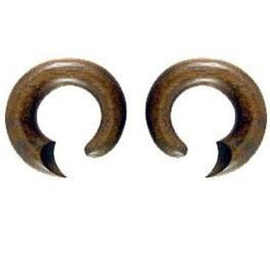 Boho Gauge Hoop Earrings | Body Jewelry :|: Talon Hoop. Tropical Wood 0g gauge earrings.