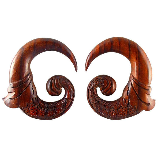 Spiral Hawaiian Island Jewelry | 00 Gauge Earrings :|: Nectar Bird. Rosewood 00g, Organic Body Jewelry. | Wood Body Jewelry