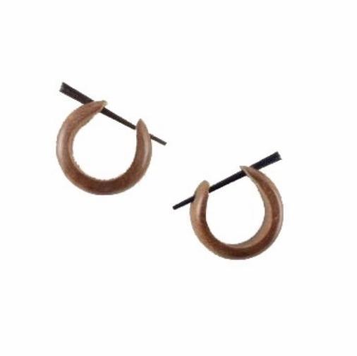Small Carved Jewelry and Earrings | Wood Earrings :|: Basic Medium Hoops, Tribal Earrings, wood.