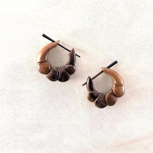 20g Carved Earrings | Natural Jewelry :|: Rosewood Earrings, 7/8 inches W x 7/8 inches L. | Boho Earrings