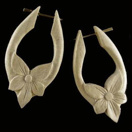 Ivory color Hoop Earrings | Natural Jewelry :|: Star Flower. Wooden Earrings.