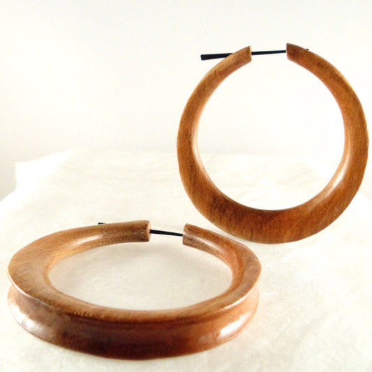 Circle Wooden Hoop Earrings | Wood Earrings :|: Jupiter Hoop. Extra Large, Sapote Wood Earrings. 2 5/8 inch W x 2 3/4 inch L. | Wooden Hoop Earrings