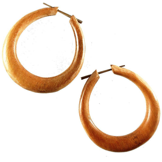 Post Wooden Hoop Earrings | Wood Jewelry :|: Mana Hoop. Tribal Earrings, wood. 1 3/4 inch W x 1 7/8 inch L. | Wooden Hoop Earrings