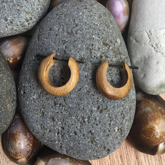 Hippie Hawaiian Wood Earrings | wood hoop earrings.