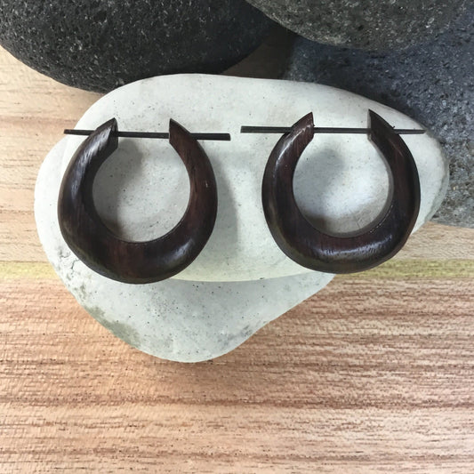 Mens Carved Jewelry and Earrings | large wood hoop earrings.