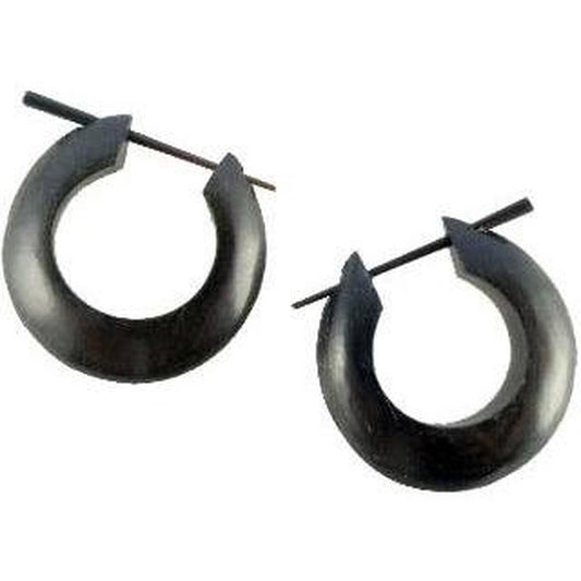 Circle Carved Jewelry and Earrings | Wood Jewelry :|: Large basic hoop. Hoop Earrings. Black Wood Jewelry.