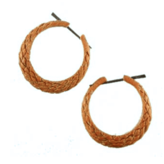Brown Stick and Stirrup Earrings | Hoop Earrings :|: Earrings, fruit wood.