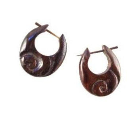 Brown Jewelry | Wood Earrings :|: Spiral Inward, hoop earrings. Wooden Earrings. 