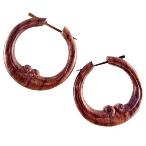 Large hoop Carved Jewelry and Earrings | Wood Earrings :|: Embellished Hoop. Wood Earrings.