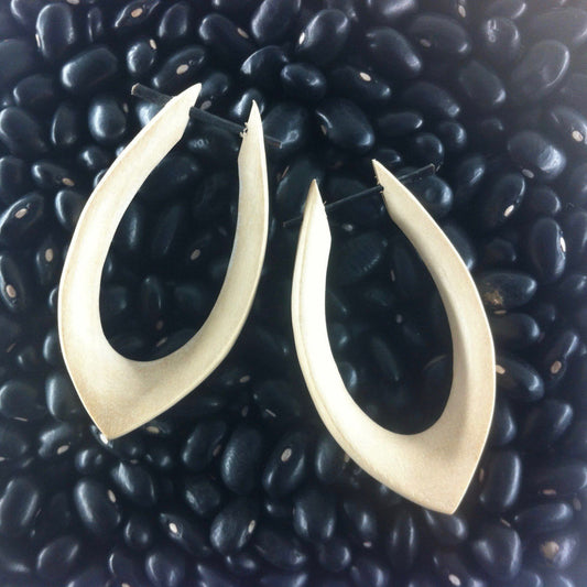 Linear Wooden Hoop Earrings | Natural Jewelry :|: Shakti Hoops. Cream Wood. 
