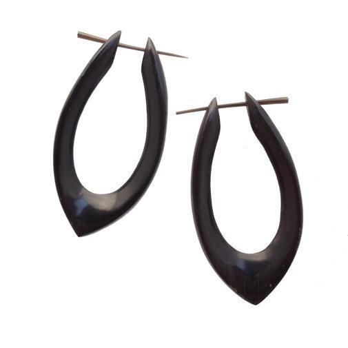Black Black Earrings | Black Pointed Hoop Earrings. Horn
