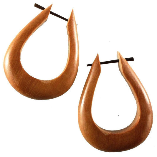 Long Wooden Hoop Earrings | large wide hoop earrings, wood. metal-free