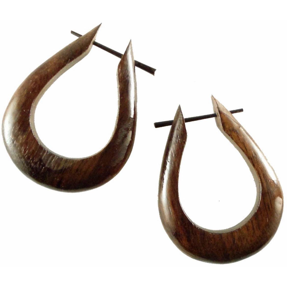 large wide bottom hoop earrings, wood. metal-free.