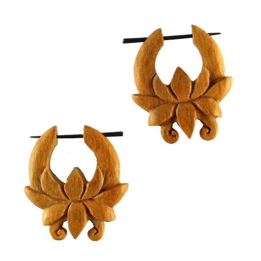 Hoop Flower Earrings | Natural Jewelry :|: Chocolate Flower. Wooden Earrings. Hippie Jewelry.