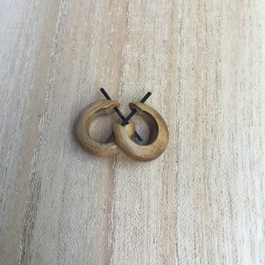 Carved Wood Post Earrings | wood hoop earrings.