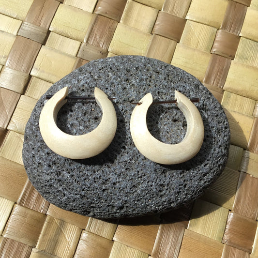 Maori Wood Hoop Earrings | wooden earrings, round hoops.