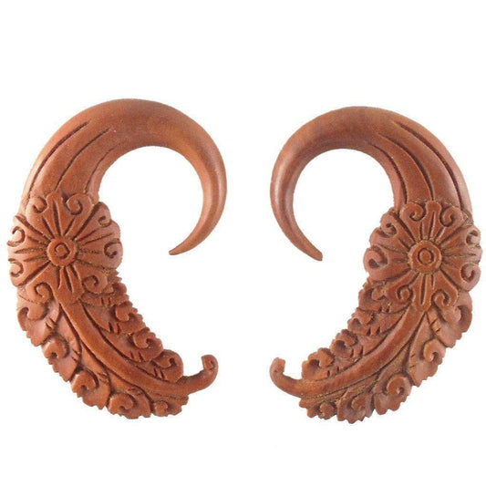 For stretched ears Wood Earrings for Women | 0 Gauge Earrings :|: Cloud Dream. Sapote Wood 0g earrings. | Wood Body Jewelry