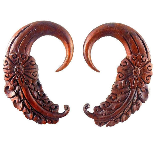 Drop Hawaiian Wood Earrings | 0 Gauge Earrings :|: Cloud Dream. Rosewood 0g piercing jewelry. | Wood Body Jewelry