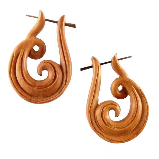 Carved Hawaiian Jewelry | Spiral Jewelry :|: Revolve. Wood Earrings.