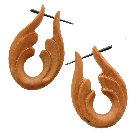 Long Wooden Earrings | Wood Earrings :|: Beginning, Sapote Wood Earrings. Natural Jewelry. | Wooden Earrings