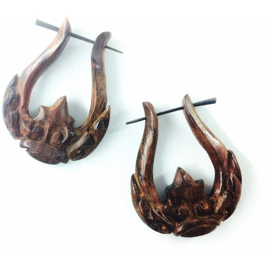Rosewood Stick and Stirrup Earrings | Natural Jewelry :|: Scepter. Wood Earrings.