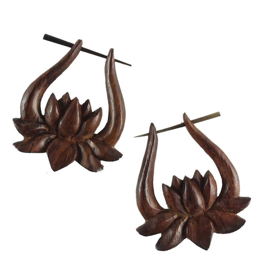 Large Lotus Earrings | Natural Jewelry :|: Blooming Lotus. Wooden Earrings.