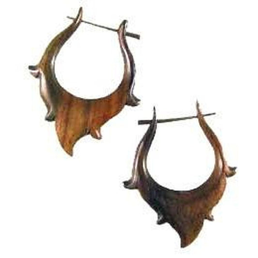 Rose Wooden Earrings | Tribal Earrings :|: Brown Wood Earrings.