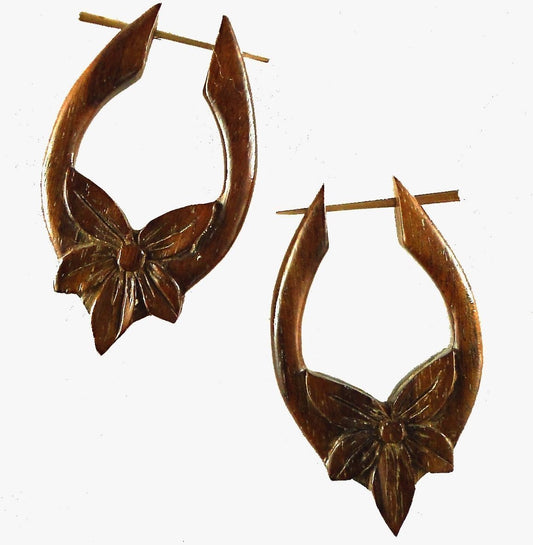 Long Hoop Earrings | Natural Jewelry :|: Star Flower. Wood Earrings sono