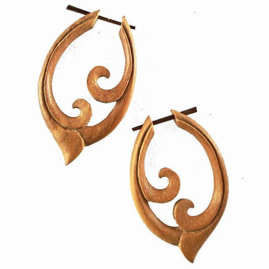 Hawaiian Wood Earrings | Natural Spiral Jewelry :|: Three Waves. Wood Earrings.