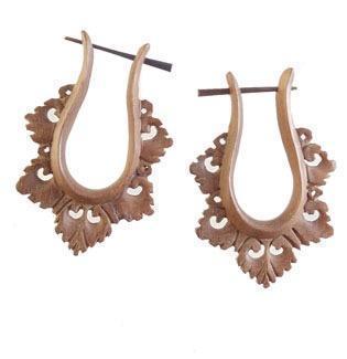 Hoop Wooden Earrings | Wood Earrings :|: Athena. Hibiscus Wood Earrings, 1 inch W x 1 3/4 inch L. | Wooden Earrings