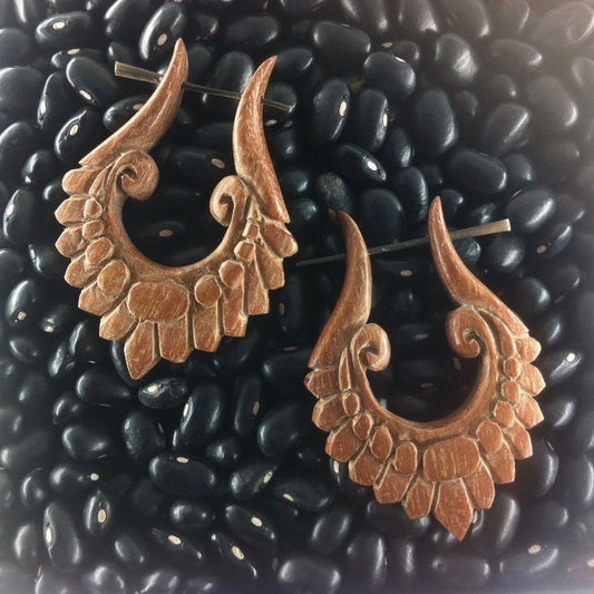 Dangle Hoop Earrings | The Roman, Discus Hoop Earrings. wood.