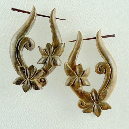 Hypoallergenic Hawaiian Wood Jewelry | Hypoallergenic Earrings :|: Lotus Vine Hoop Earrings. Wooden.