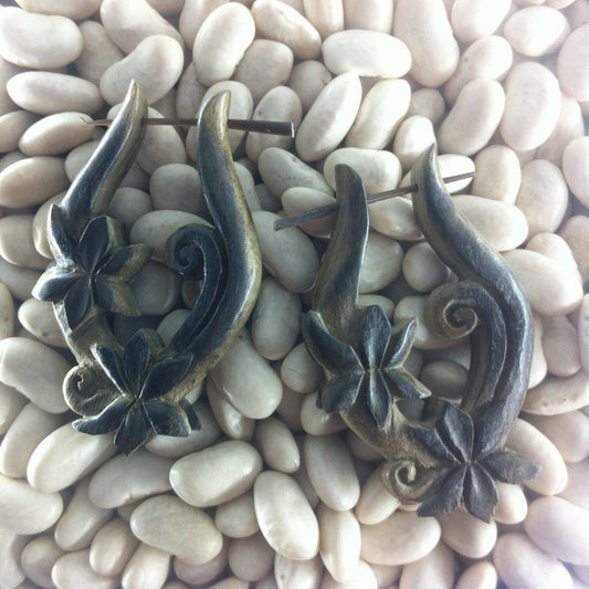 20g Carved Jewelry and Earrings | Natural Jewelry :|: Lotus Vine. Gray. Wooden Earrings. Hibiscus wood.