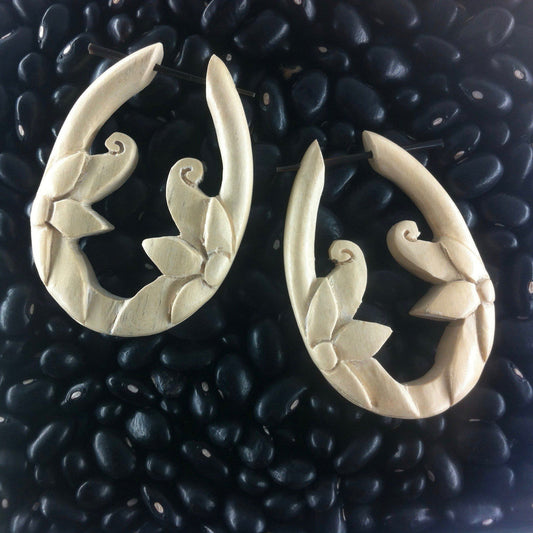 Ivory color Wood Earrings | Natural Jewelry :|: Moon Flower. Light Wood Earrings, 1 1/4 inch W x 1 3/4 inch L. | Wood Earrings