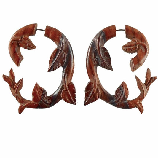 Faux gauge All Natural Jewelry | Fake Gauges :|: Ivy. Fake Gauges. Natural Rosewood, Wood Jewelry. | Tribal Earrings