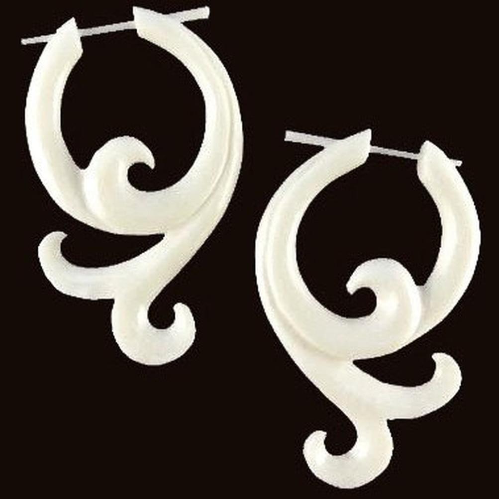 Tribal Earrings :|: Long Bone Earrings, 1 1/8 inches W x 1 3/4 inches L. | Boho Earrings